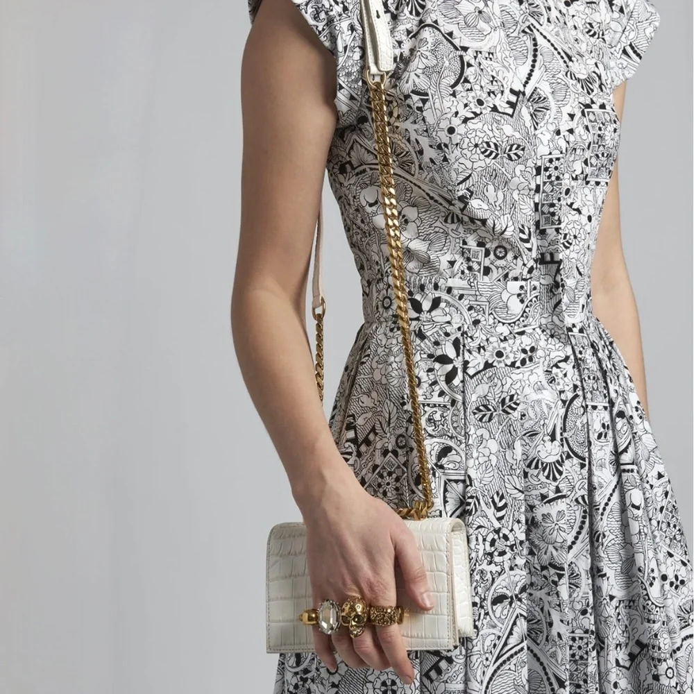 Alexander McQueen Ivory Croc Embossed Mini Jewelled Satchel Bag NEW!
